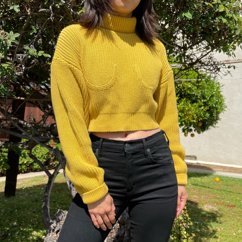 Simon Miller boob outline cropped knit turtleneck sweater.